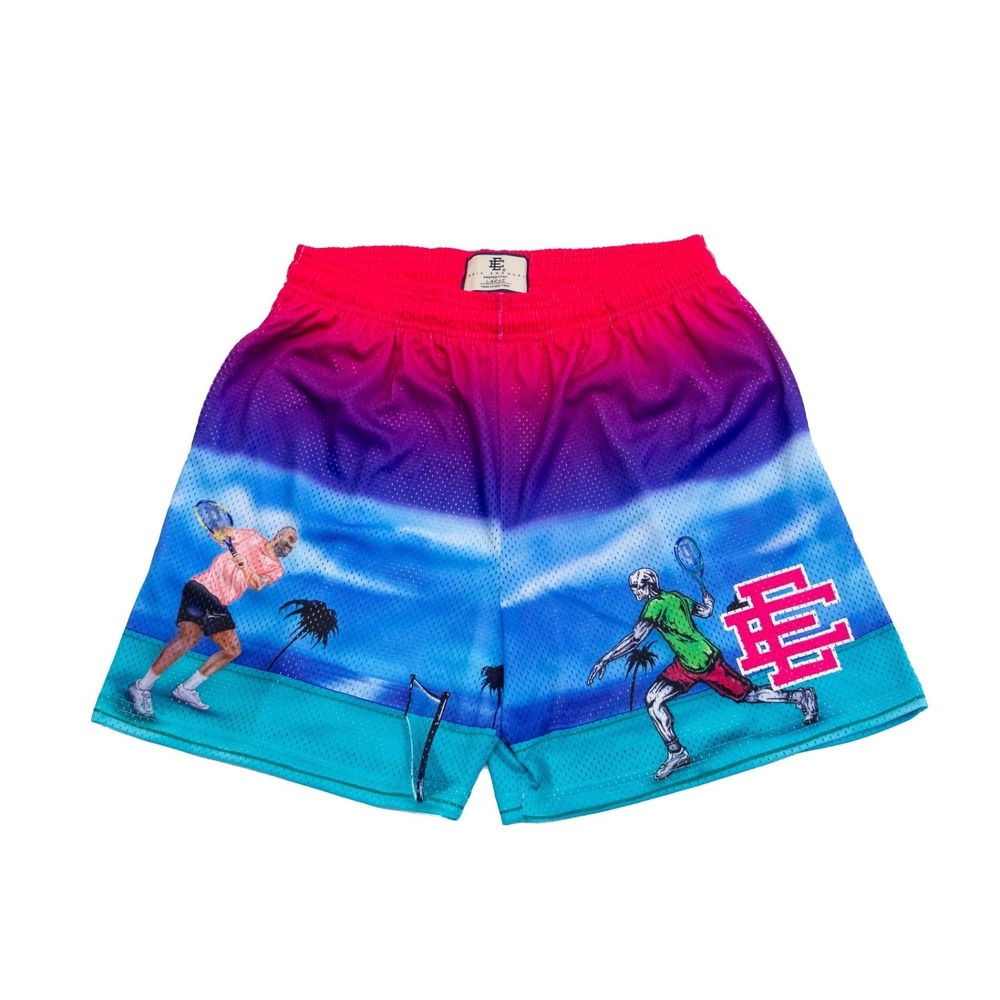 Eric Emanuel Warren Lotas Shorts EE Tennis Mesh‎ Shorts Pink Purple Blue Size L